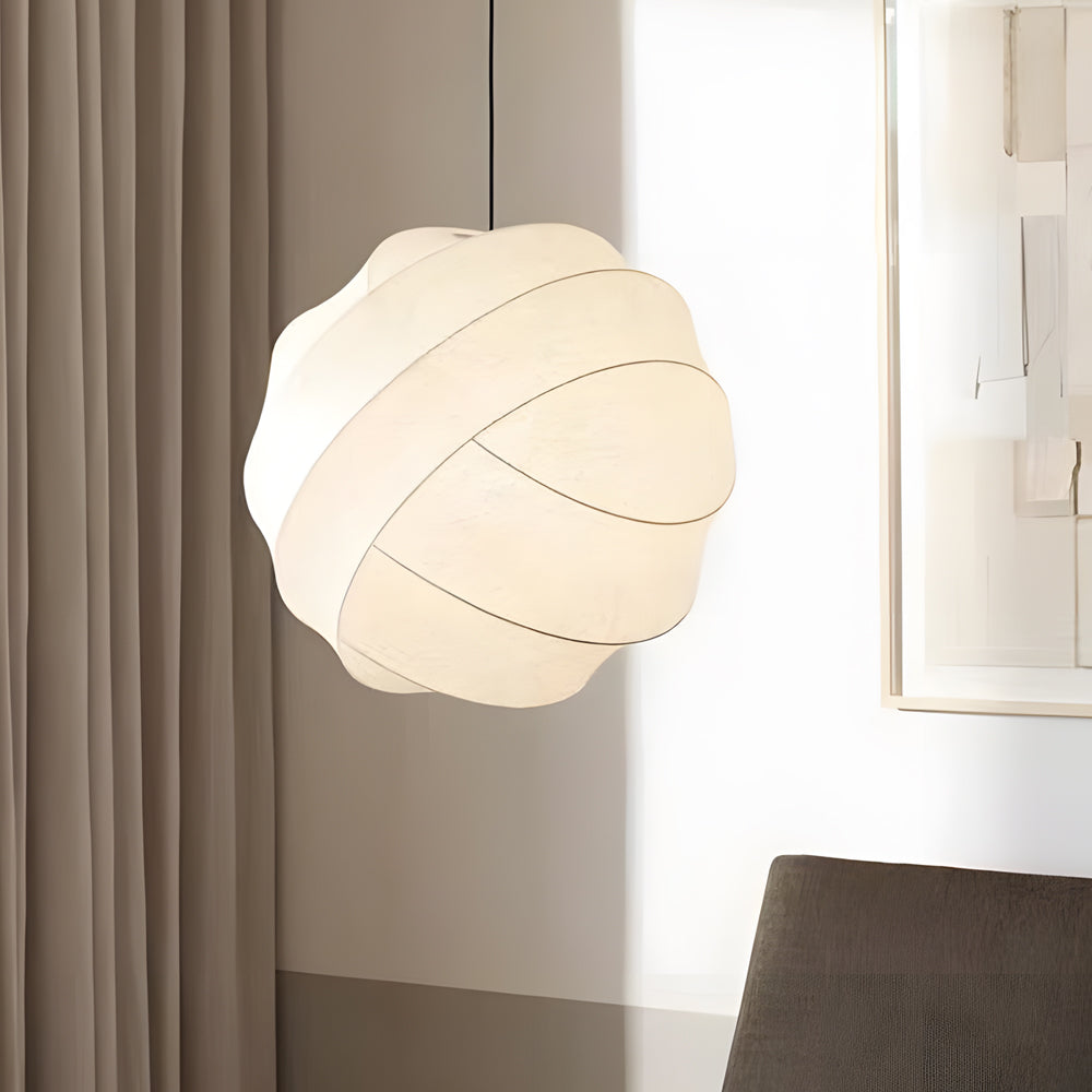 Japanese Style Wabi Sabi Silk Fabric Ball Chandelier Modern LED Pendant Light for Dining Room