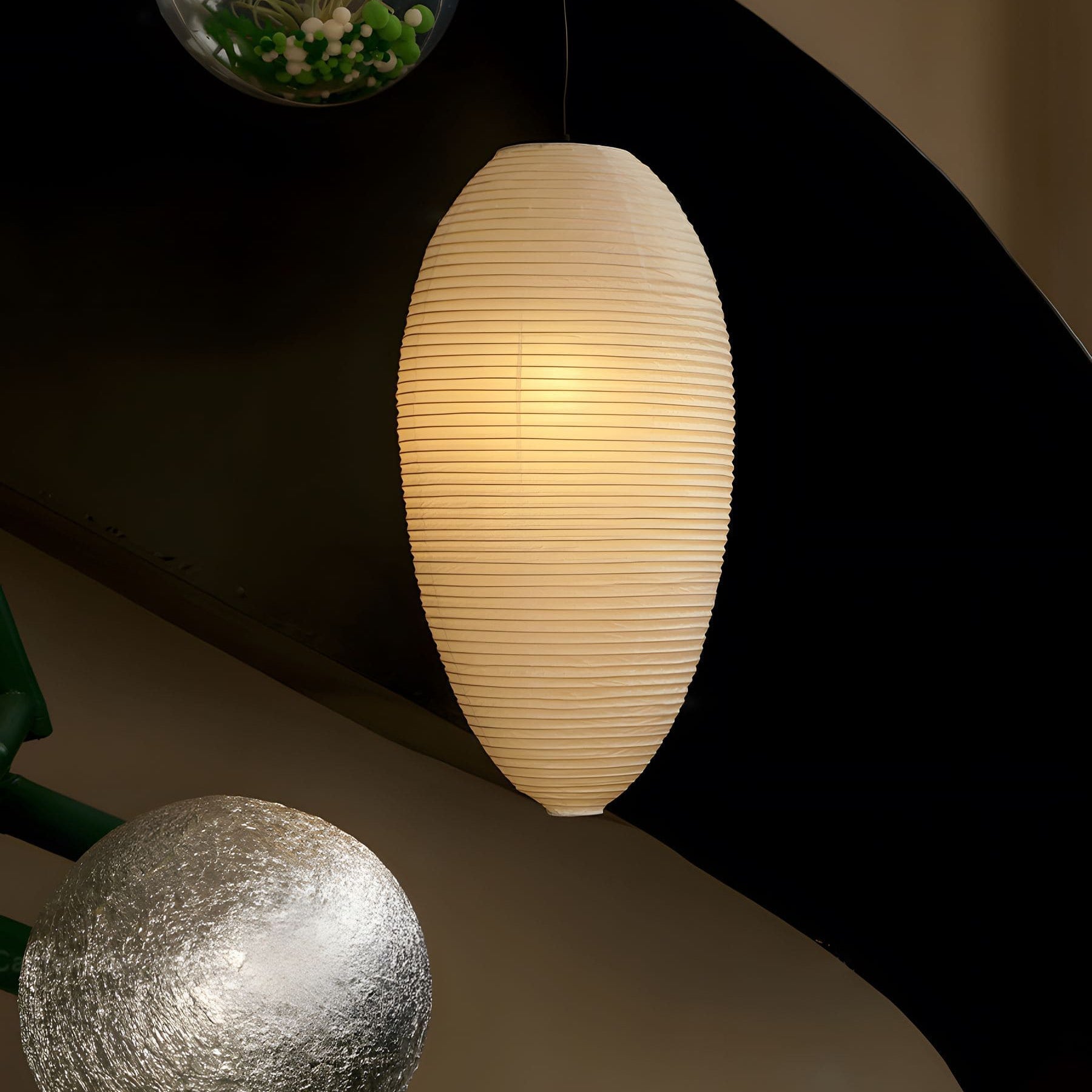 Japanese Style Washi Paper Chestnut Pendant Light Mulberry Paper Hanging Lamp for Modern Living Room