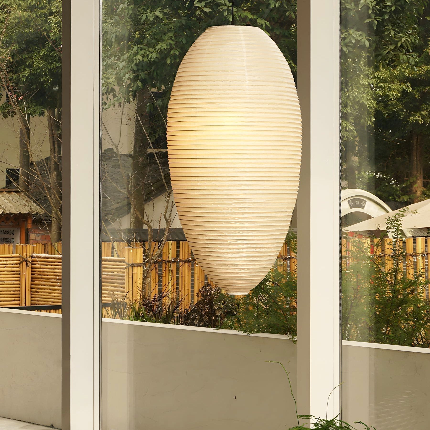 Japanese Style Washi Paper Chestnut Pendant Light Mulberry Paper Hanging Lamp for Modern Living Room