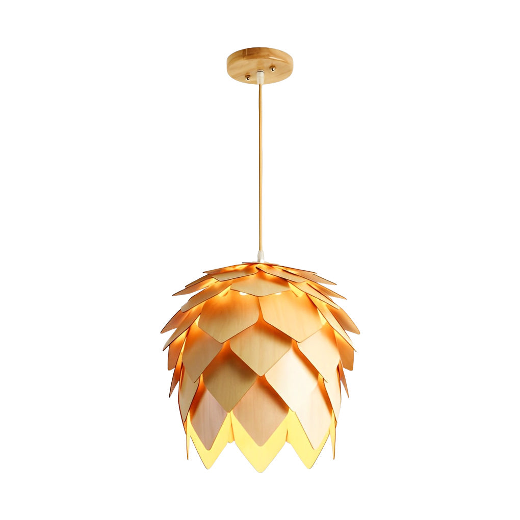 Japanese Style Wooden Pine Cone LED Chandelier Rustic Modern Hanging Pendant Light Fixture