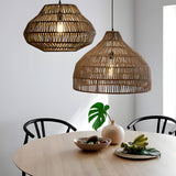 Japanese Style Woven Rattan Chandelier Rustic Modern Wicker Pendant Light for Dining Room