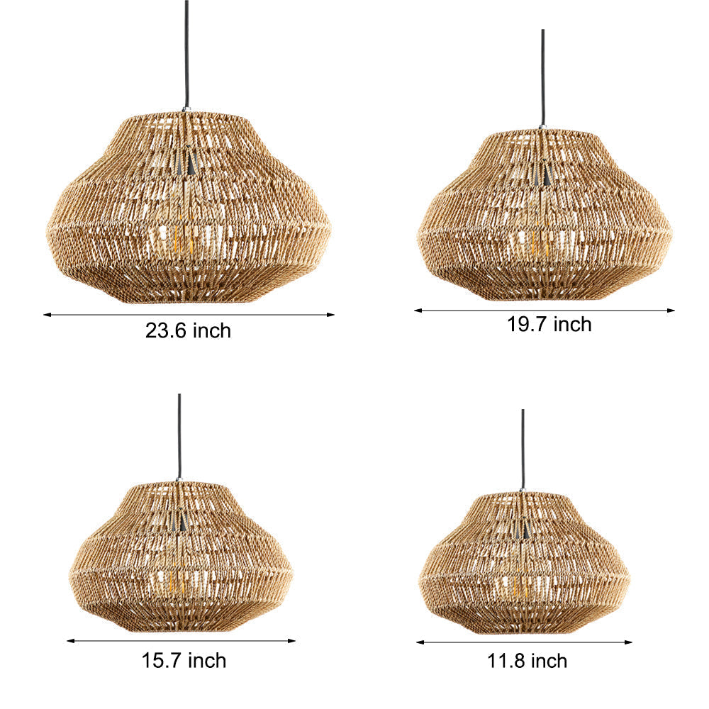 Japanese Style Woven Rattan Chandelier Rustic Modern Wicker Pendant Light for Dining Room