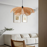 Japanese Style Woven Rattan Flower Petal Chandelier Three Color Dimming LED Pendant Lamp