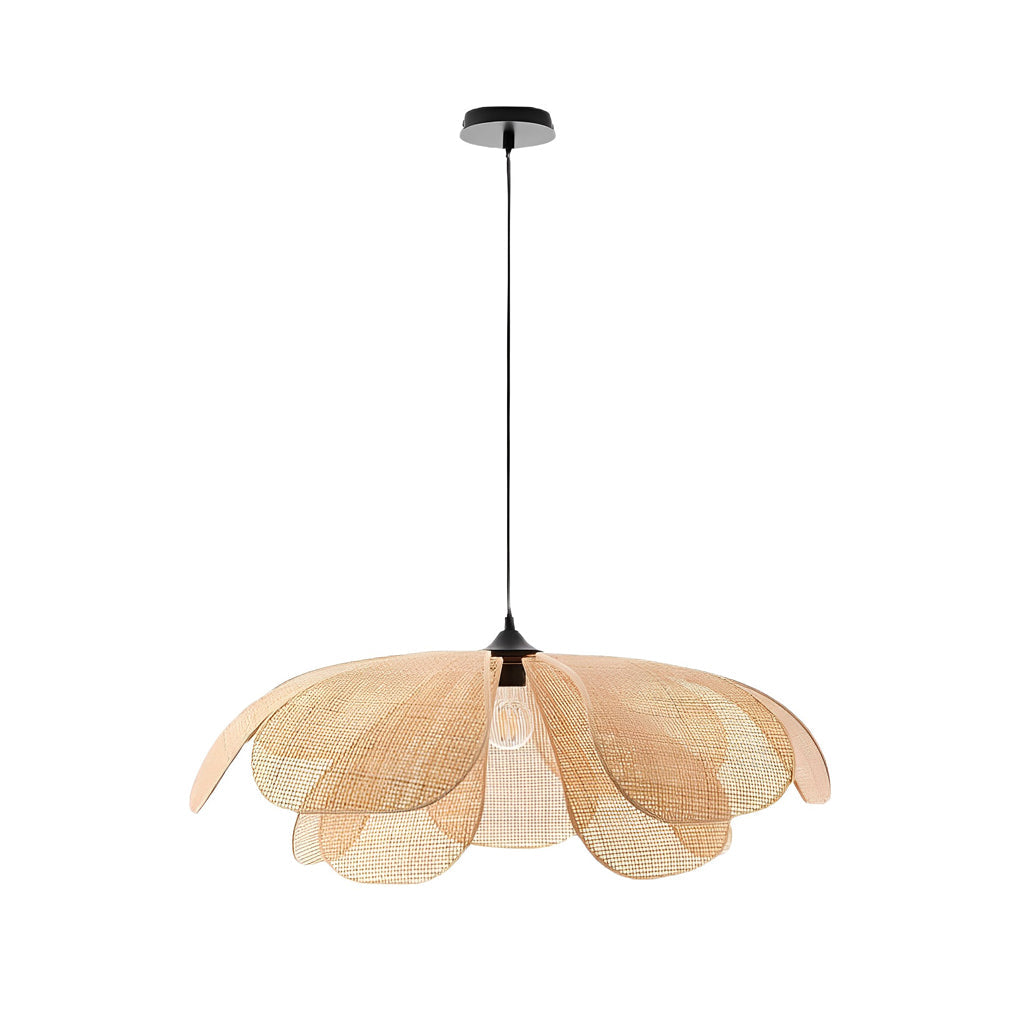 Japanese Style Woven Rattan Flower Petal Chandelier Three Color Dimming LED Pendant Lamp