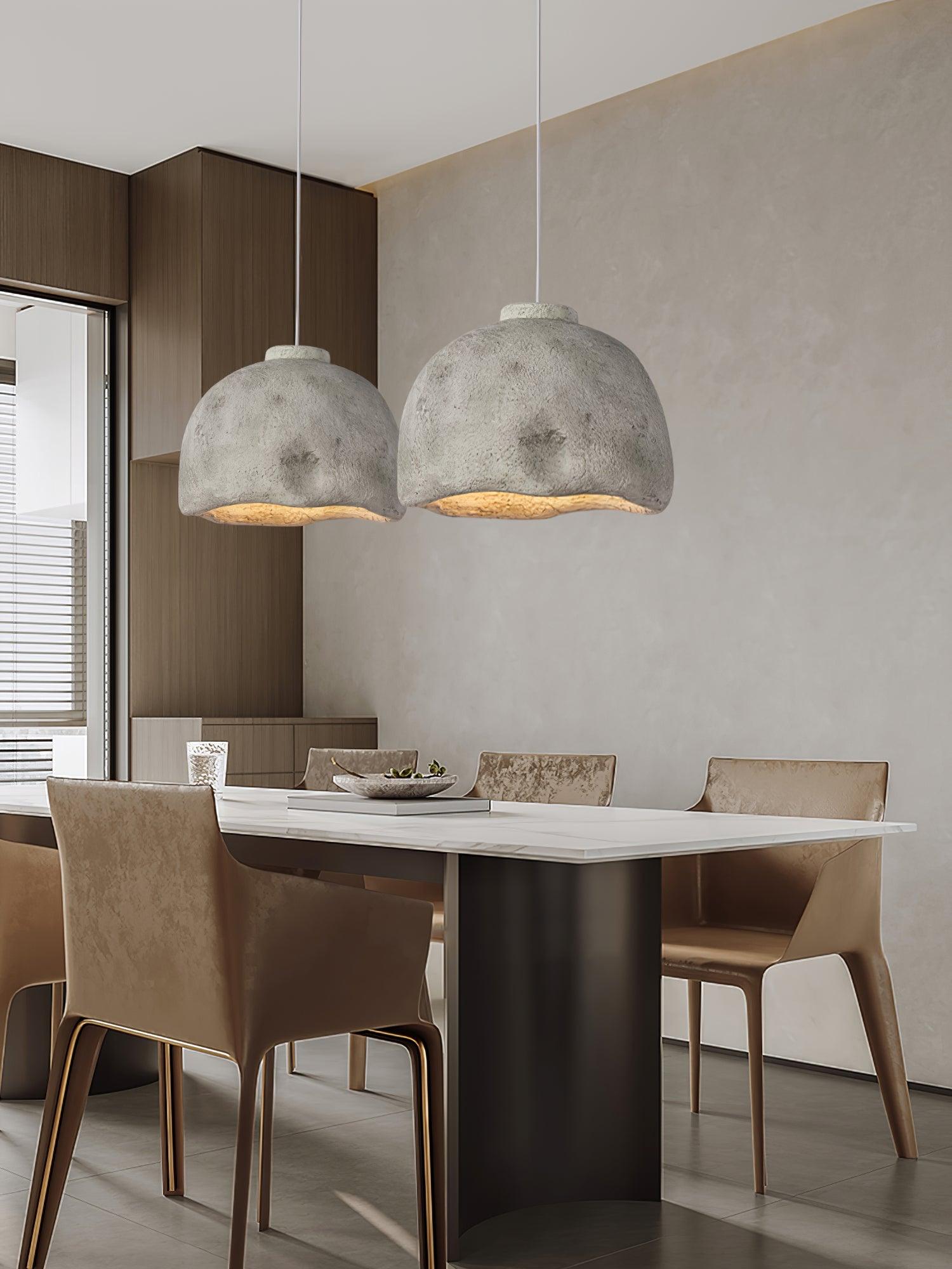 Japanese Wabi Sabi Resin Bell Pendant Light Minimalist Texture Hanging Ceiling Fixture for Dining Room