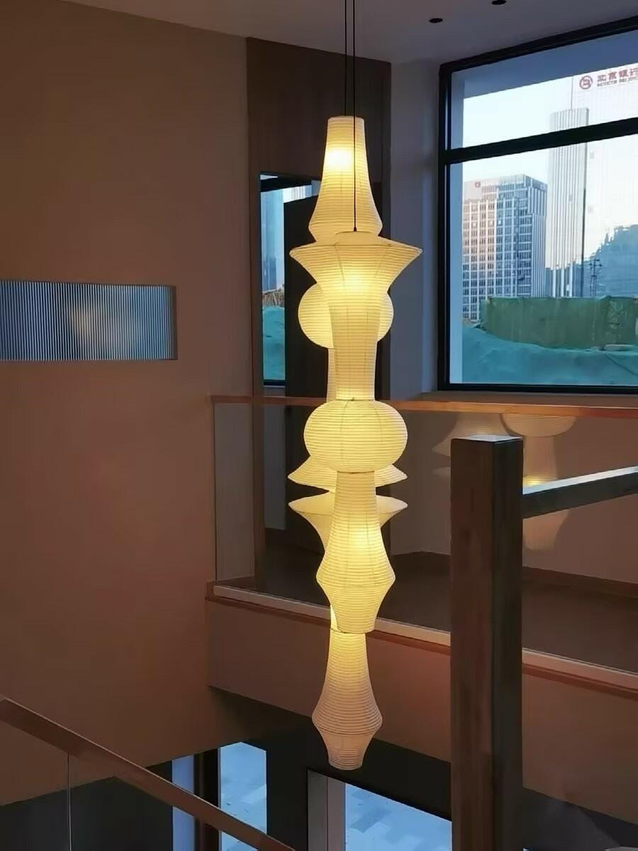 Japanese Washi Paper Hanging Pendant Light Handcrafted Mulberry Paper Swag Lamp for Modern Interiors