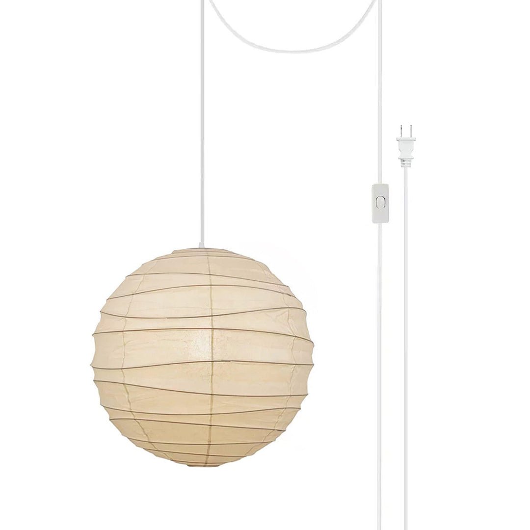 Japanese Washi Paper Pendant Lamp Handcrafted Mulberry Paper Hanging Swag Light with Plug In Cord