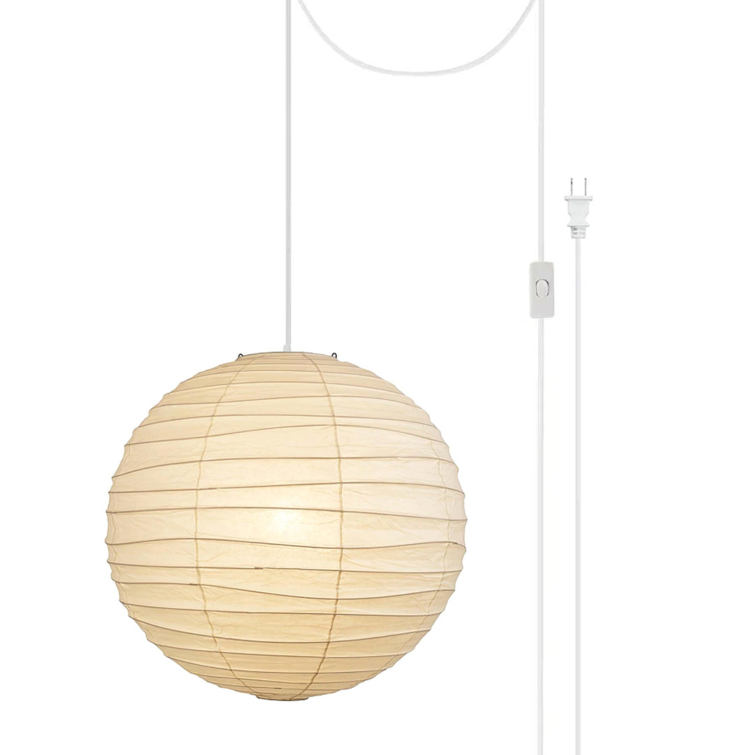 Japanese Washi Paper Pendant Lamp Handcrafted Mulberry Paper Hanging Swag Light with Plug In Cord