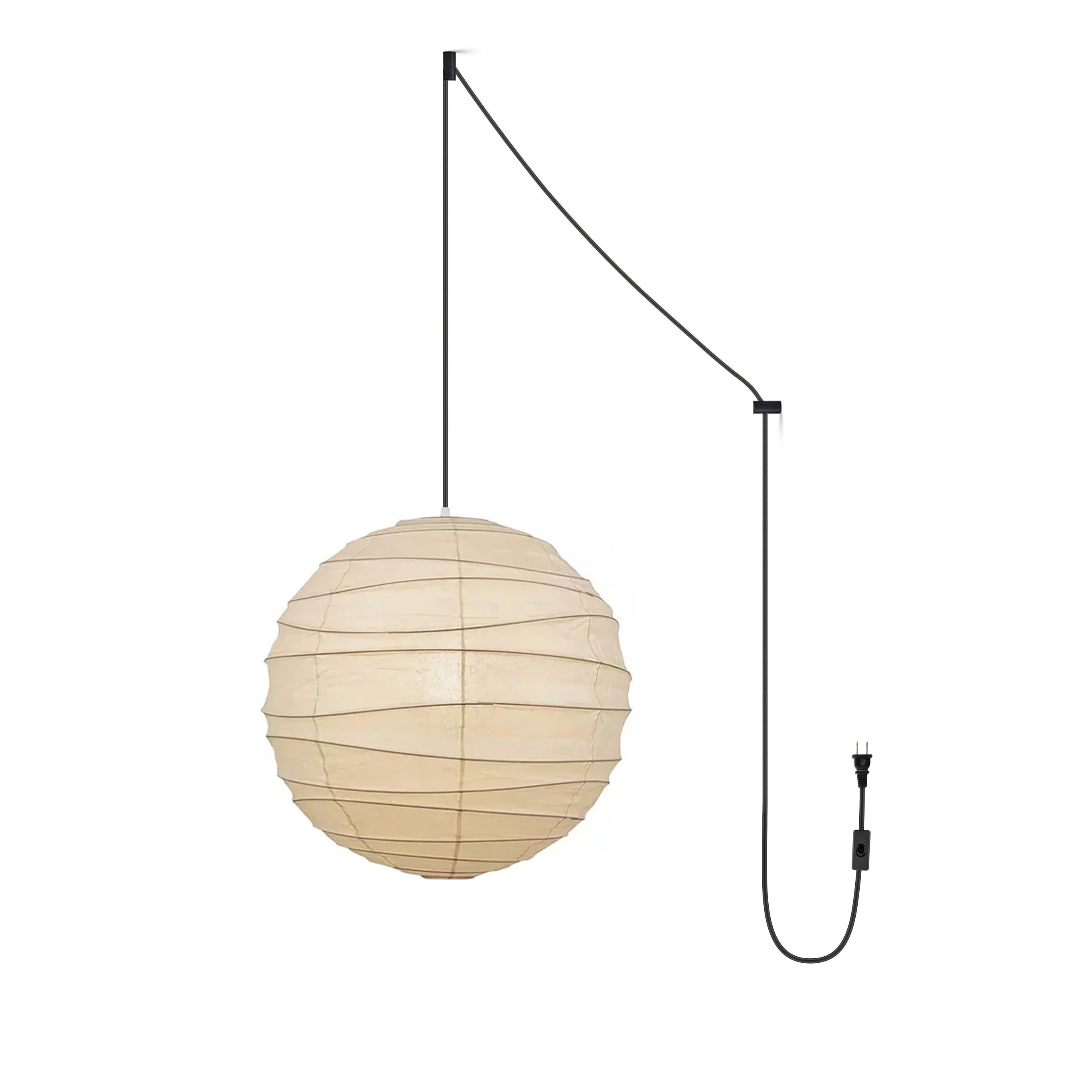 Japanese Washi Paper Pendant Lamp Handcrafted Mulberry Paper Hanging Swag Light with Plug In Cord