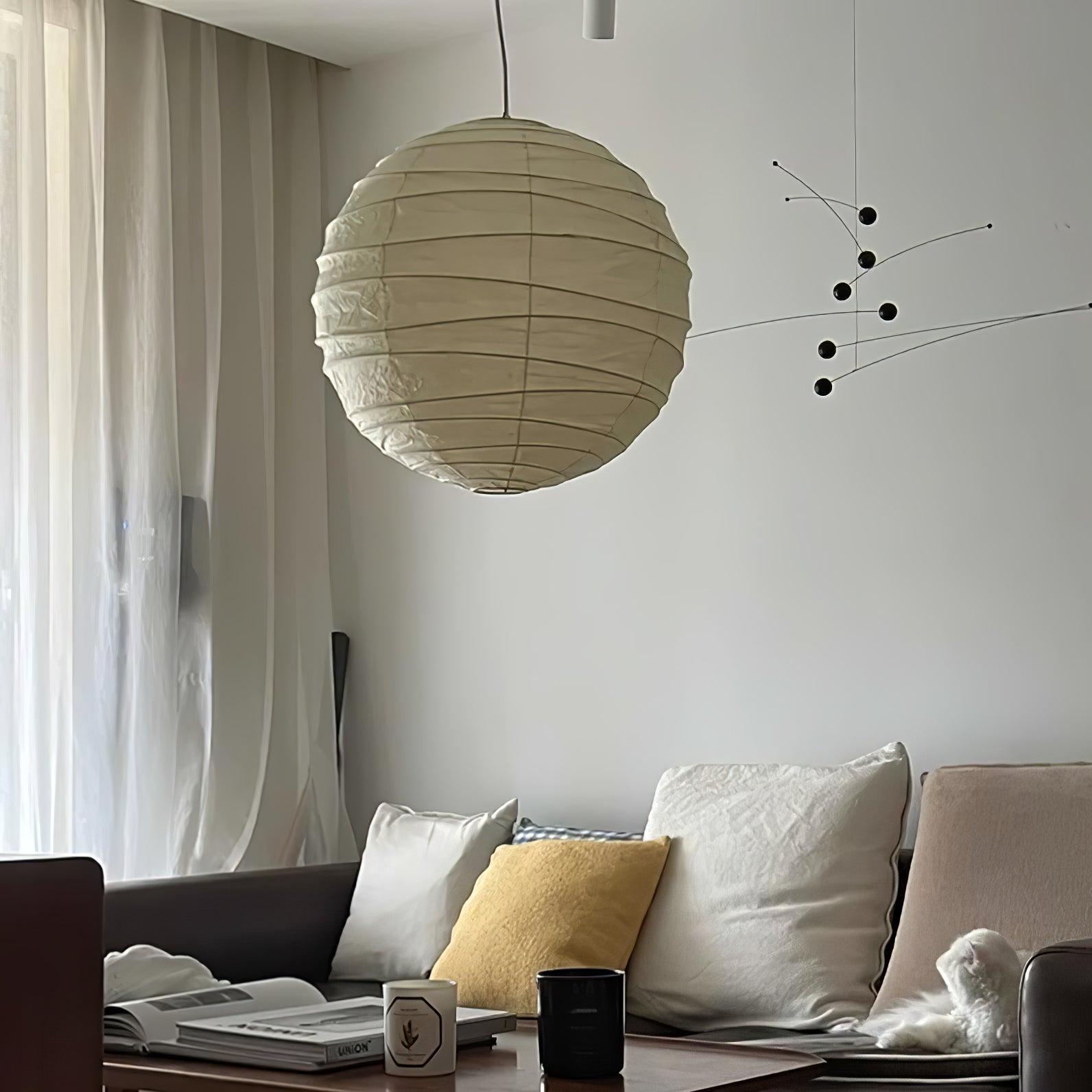 Japanese Washi Paper Pendant Light Handmade Mulberry Paper Hanging Lamp for Living Room Dining Area Zen Decor