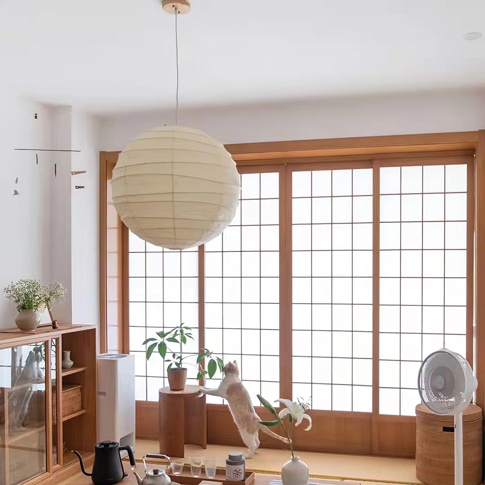 Japanese Washi Paper Pendant Light Handmade Mulberry Paper Hanging Lamp for Living Room Dining Area Zen Decor