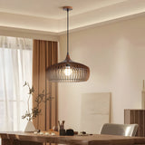 Japanese Zen Wood Cage Pendant Light for Modern Dining Room and Kitchen Island