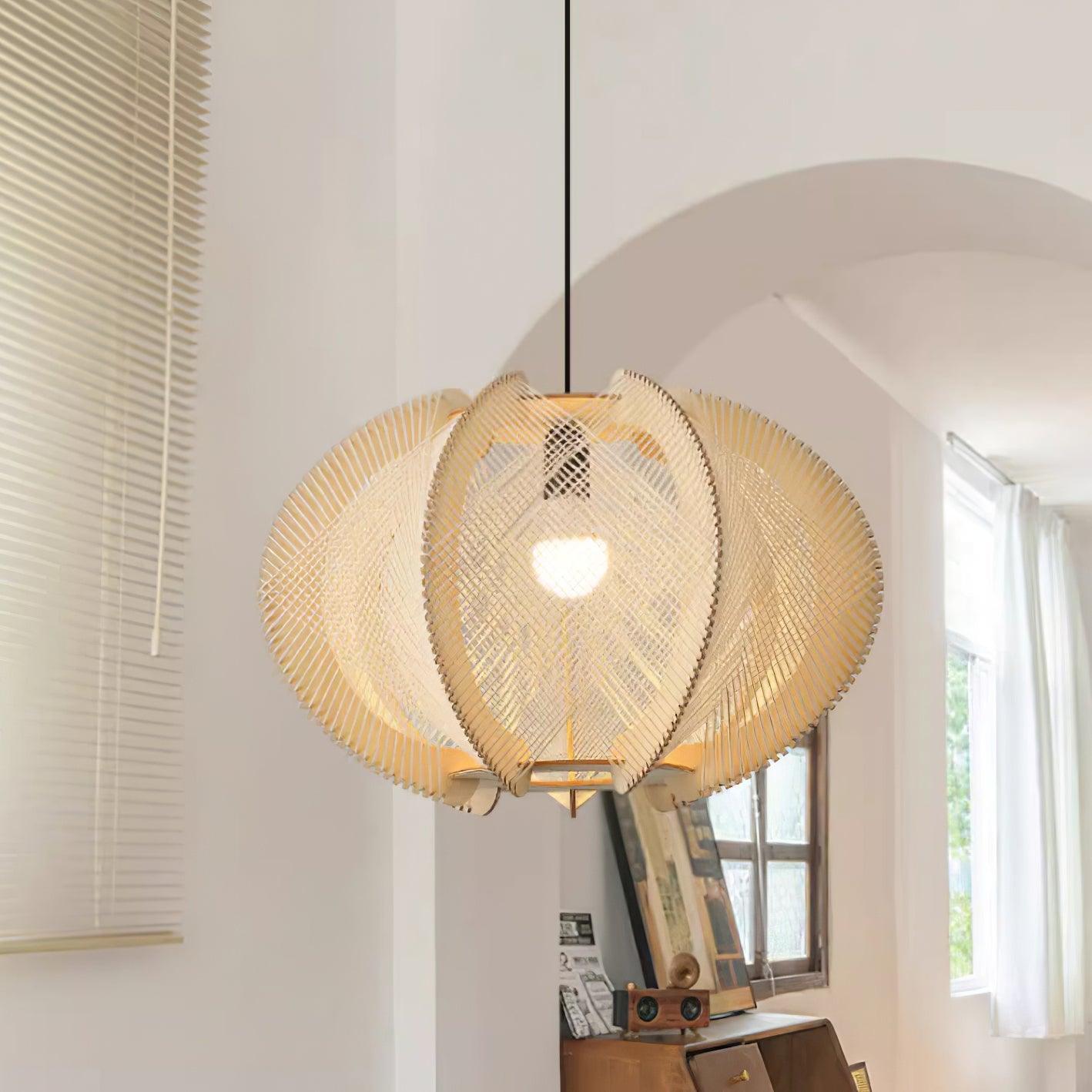 Java Natural Wood Geometric Pendant Lamp Handcrafted Ceiling Light Fixture for Indoor Home Decor