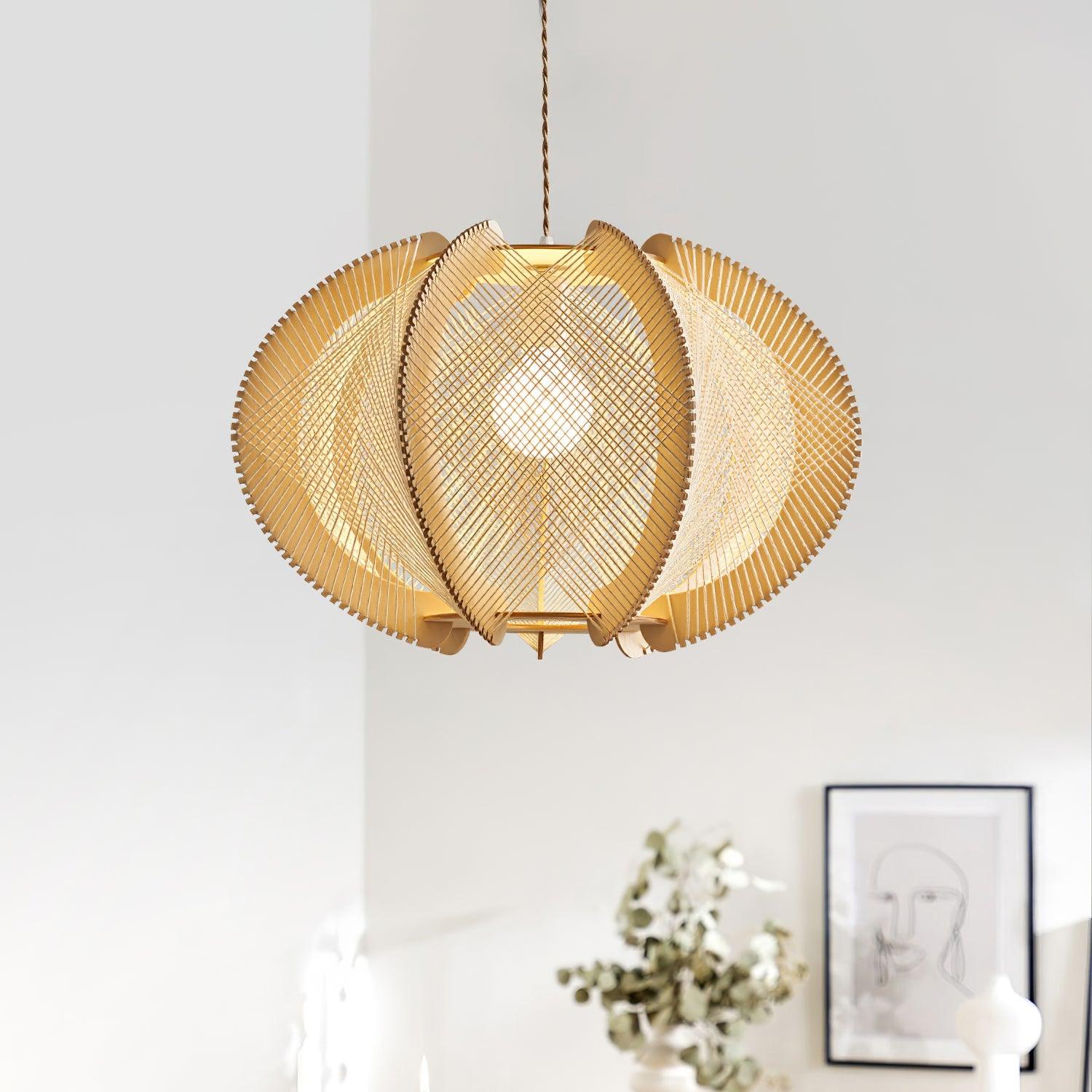 Java Natural Wood Geometric Pendant Lamp Handcrafted Ceiling Light Fixture for Indoor Home Decor