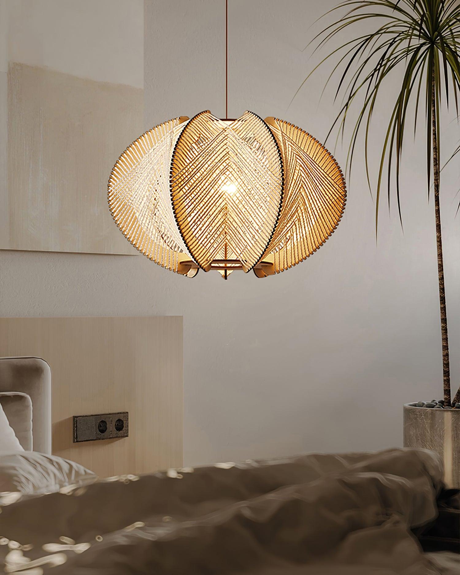 Java Natural Wood Geometric Pendant Lamp Handcrafted Ceiling Light Fixture for Indoor Home Decor
