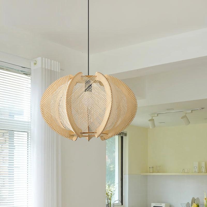 Java Natural Wood Geometric Pendant Lamp Handcrafted Ceiling Light Fixture for Indoor Home Decor