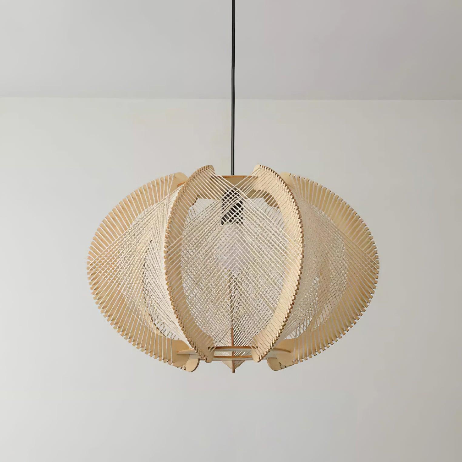 Java Natural Wood Geometric Pendant Lamp Handcrafted Ceiling Light Fixture for Indoor Home Decor