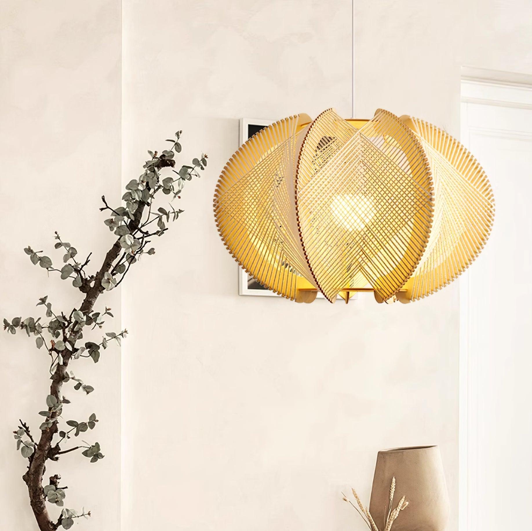 Java Natural Wood Geometric Pendant Lamp Handcrafted Ceiling Light Fixture for Indoor Home Decor