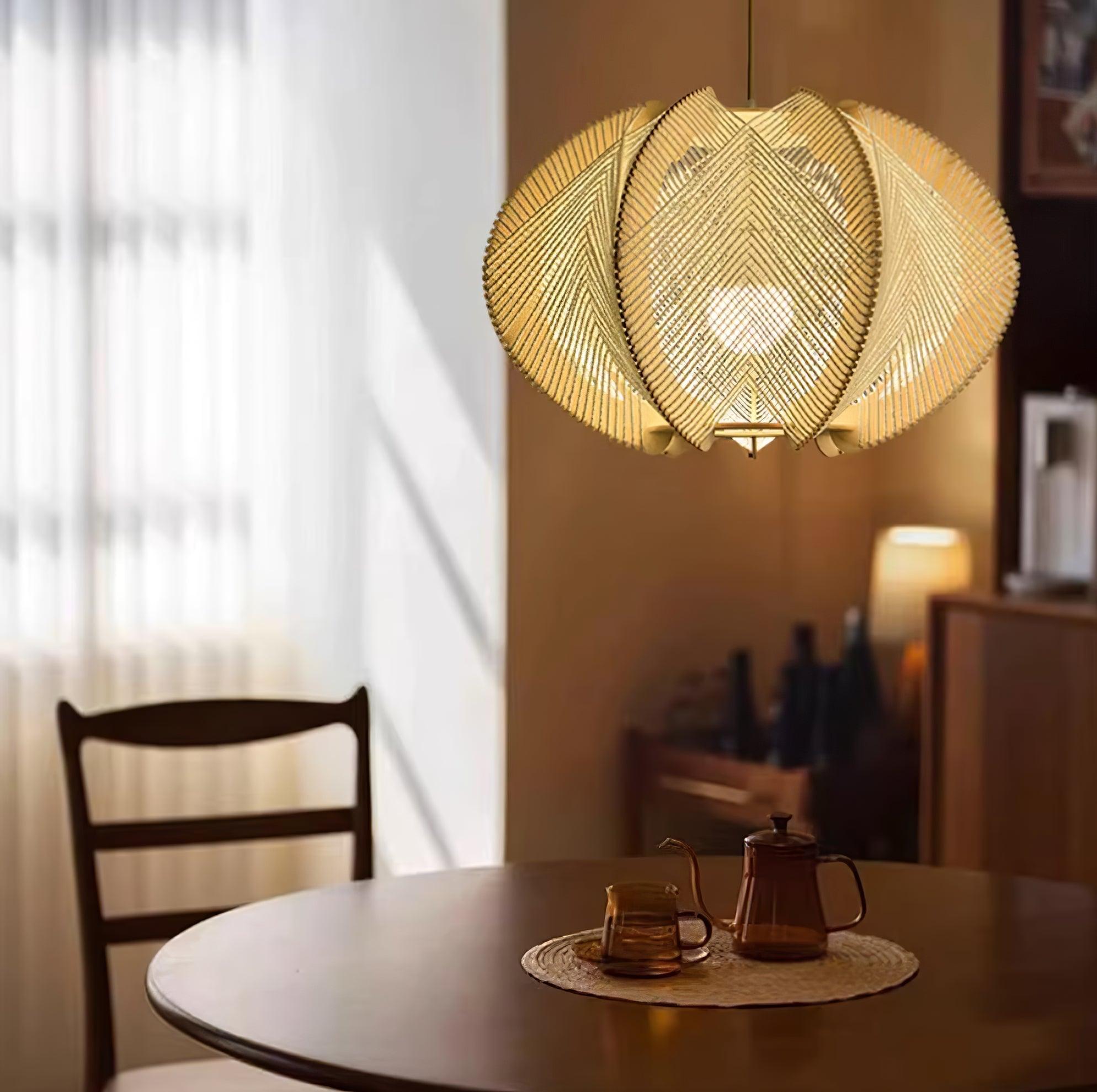 Java Natural Wood Geometric Pendant Lamp Handcrafted Ceiling Light Fixture for Indoor Home Decor
