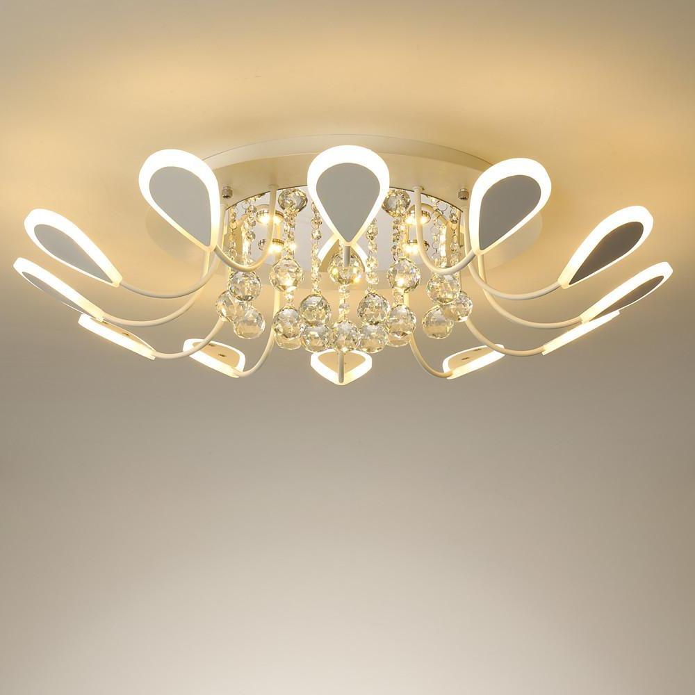 Modern Flower Petal Dimmable LED Crystal Flush Mount Ceiling Lamp