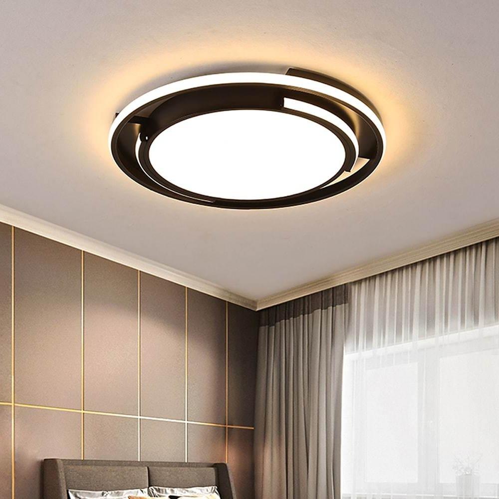 Modern Circular Black Flush Mount LED Ceiling Light Nordic Dimmable Round Fixture 20 Inch