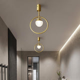 Nordic Gold Copper Ring LED Flush Mount Ceiling Light Fixture Modern Brass Circle Chandelier