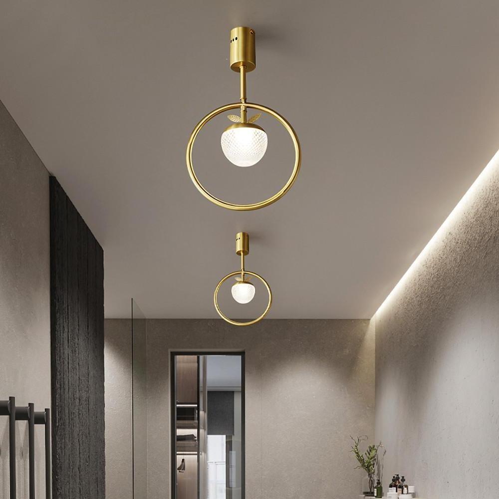 Nordic Gold Copper Ring LED Flush Mount Ceiling Light Fixture Modern Brass Circle Chandelier