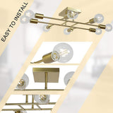 Vintage 8 Light Antique Brass Semi Flush Mount Ceiling Fixture with Geometric Industrial Metal Design