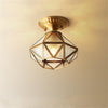 Vintage Industrial Metal and Glass Flush Mount Ceiling Light Lantern for Hallway Bedroom