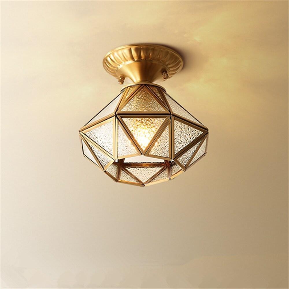 Vintage Industrial Metal and Glass Flush Mount Ceiling Light Lantern for Hallway Bedroom