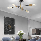Modern 4 Light Semi Flush Mount Ceiling Light with Adjustable Arms in Black and Gold Brass