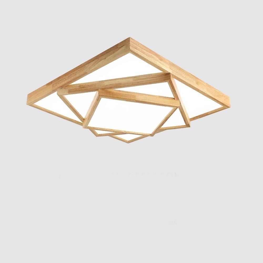 Modern Nordic Square Wood Dimmable LED Ceiling Light Flush Mount Fixture for Home