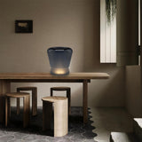 Jumelle Modern Mouth Blown Glass Side Table Lamp with Round Metal Base