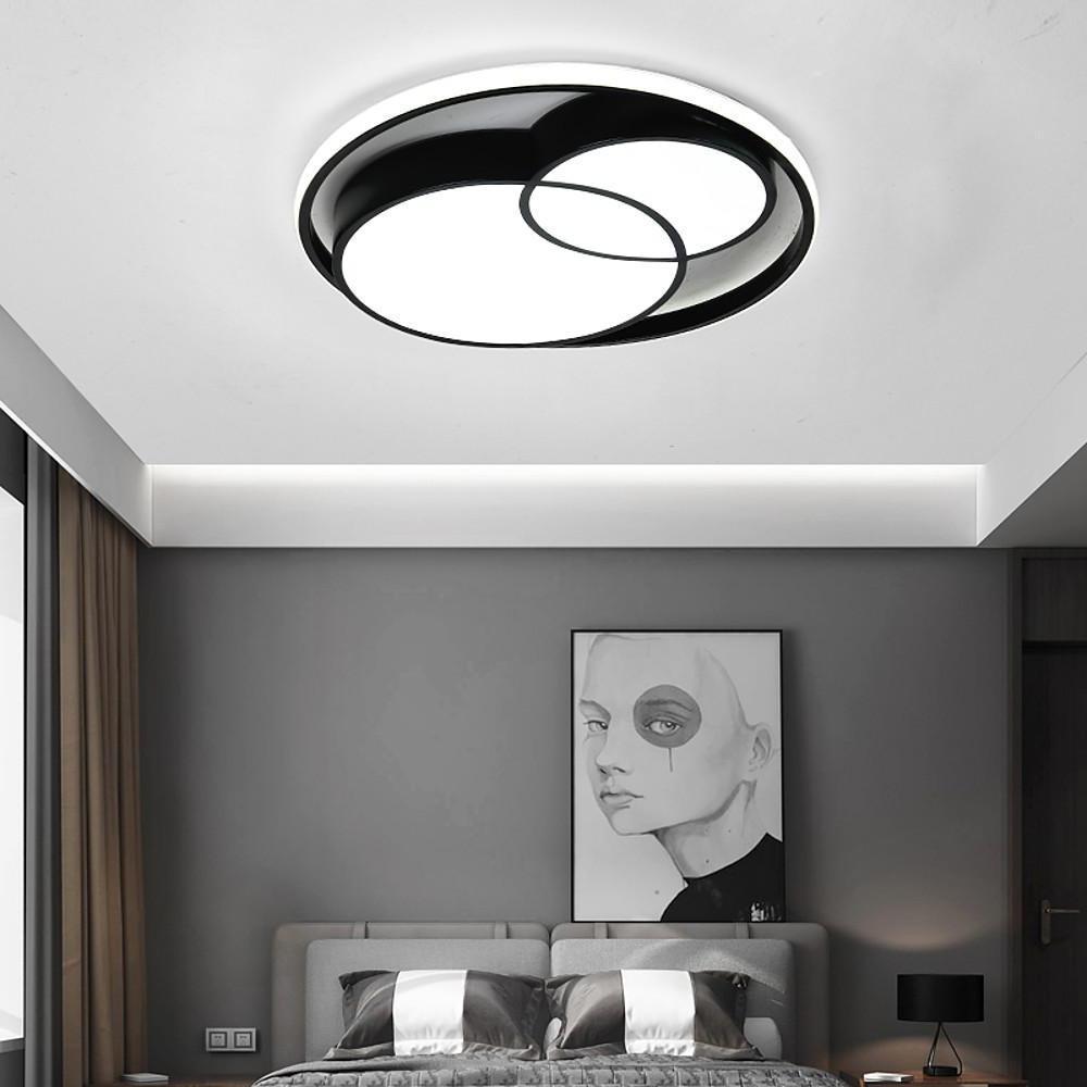 Nordic Three Circle Dimmable LED Ceiling Light Black Flush Mount Fixture for Bedroom