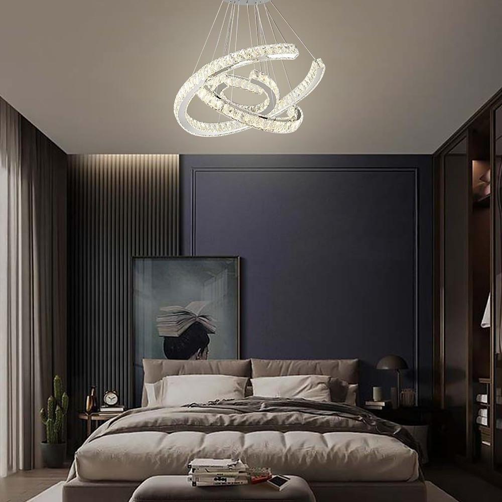 Modern Wave Crystal LED Flush Mount Ceiling Light Stainless Steel Fixture for Dining Room
