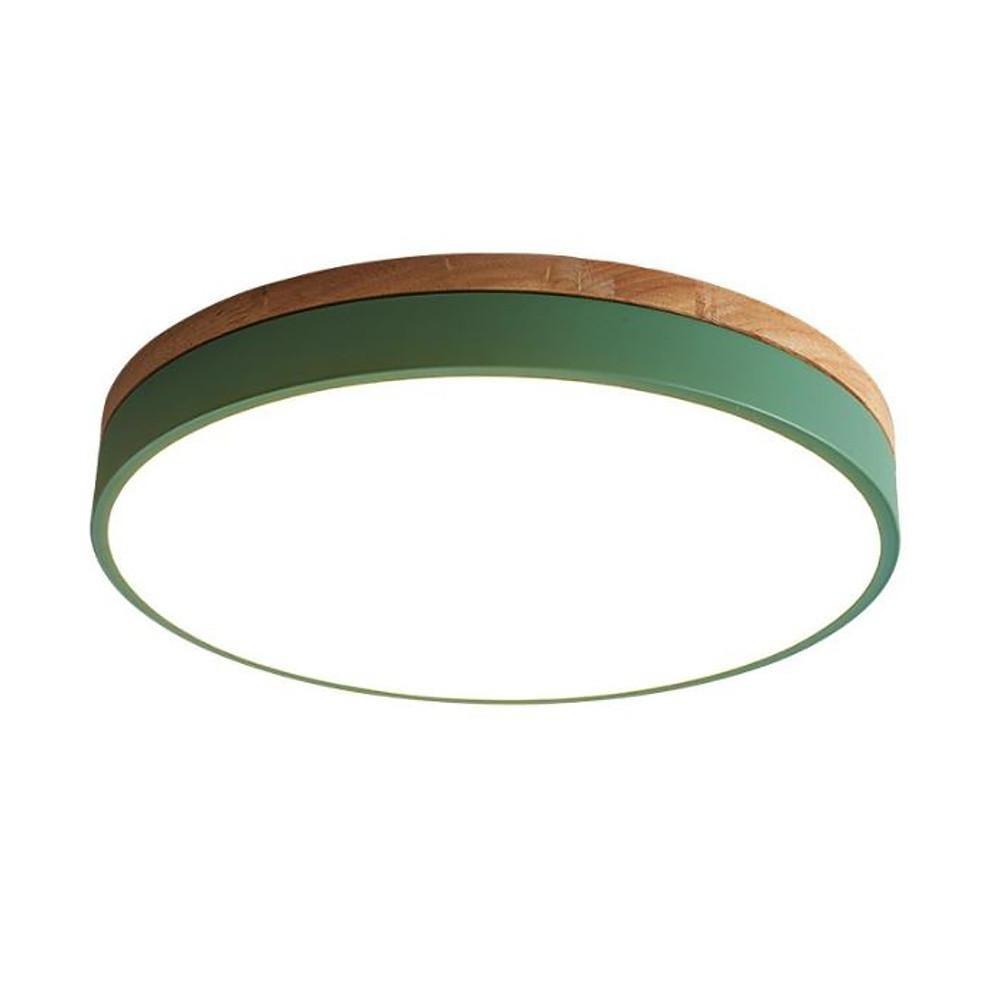 Ultra Thin Round LED Flush Mount Ceiling Light with Bamboo Style Finish for Kids Bedroom Playroom