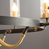 Kearney Vintage Brass Chandelier with Cylindrical Glass Shades for Living Room