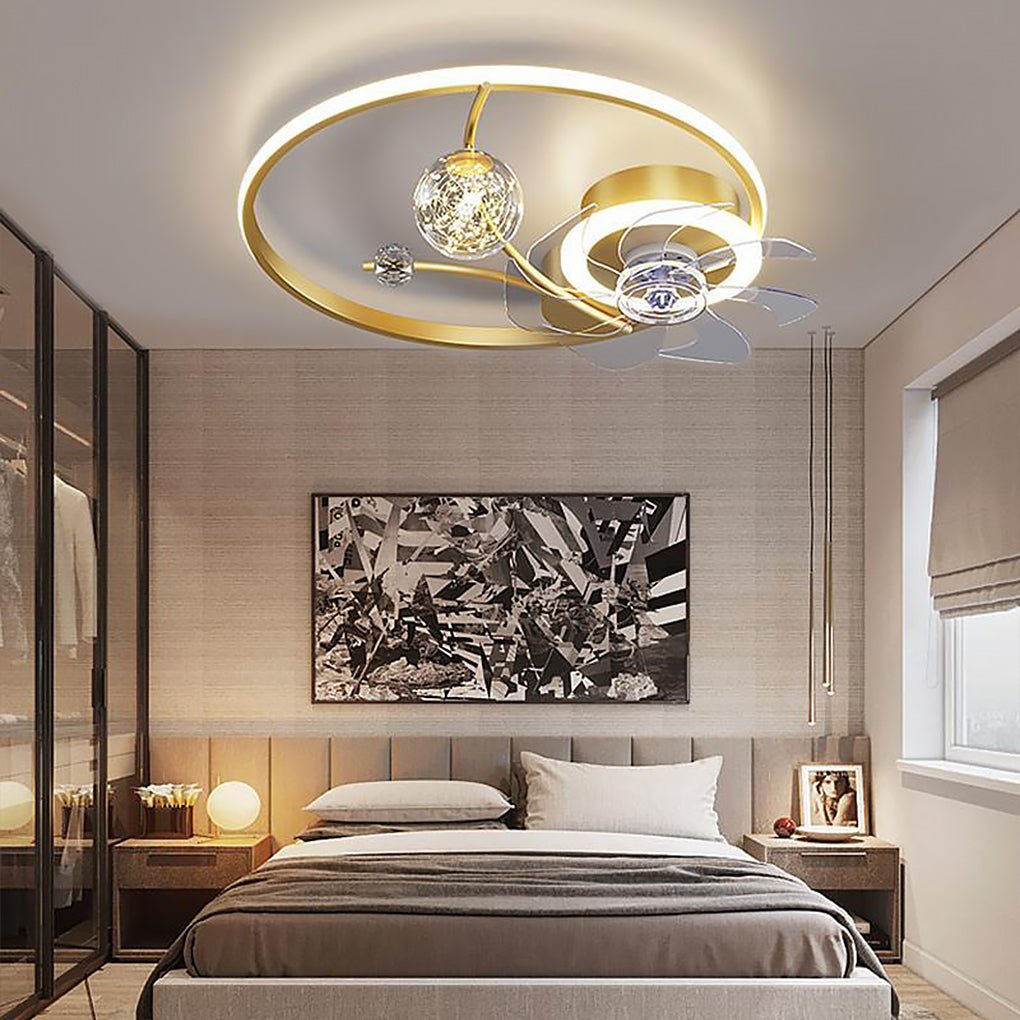 20 Inch Round Flush Mount Ceiling Fan with LED Lighting and Remote Control for Kids Bedroom