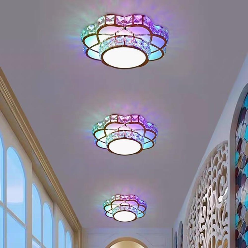 Modern Flower Crystal LED Flush Mount Ceiling Light for Entryway and Hallway Decor