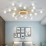 Modern Nordic Glass Globe Hanging Light Fixture 24 LED Tree Branch Pendant Ceiling Chandelier