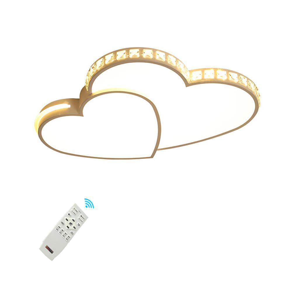 Romantic Gold Double Heart LED Flush Mount Ceiling Light Dimmable Fixture for Bedrooms