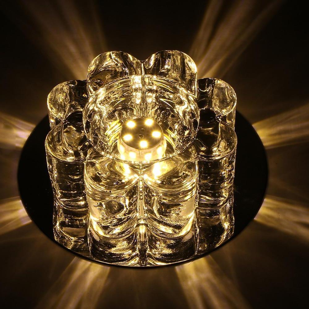 Modern Geometric Crystal Floral LED Flush Mount Ceiling Light for Hallway with RGB Multi Color Effects
