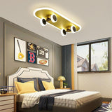 Creative Gold Skateboard Shaped LED Flush Mount Ceiling Light for Kids Room Dimmable Lighting