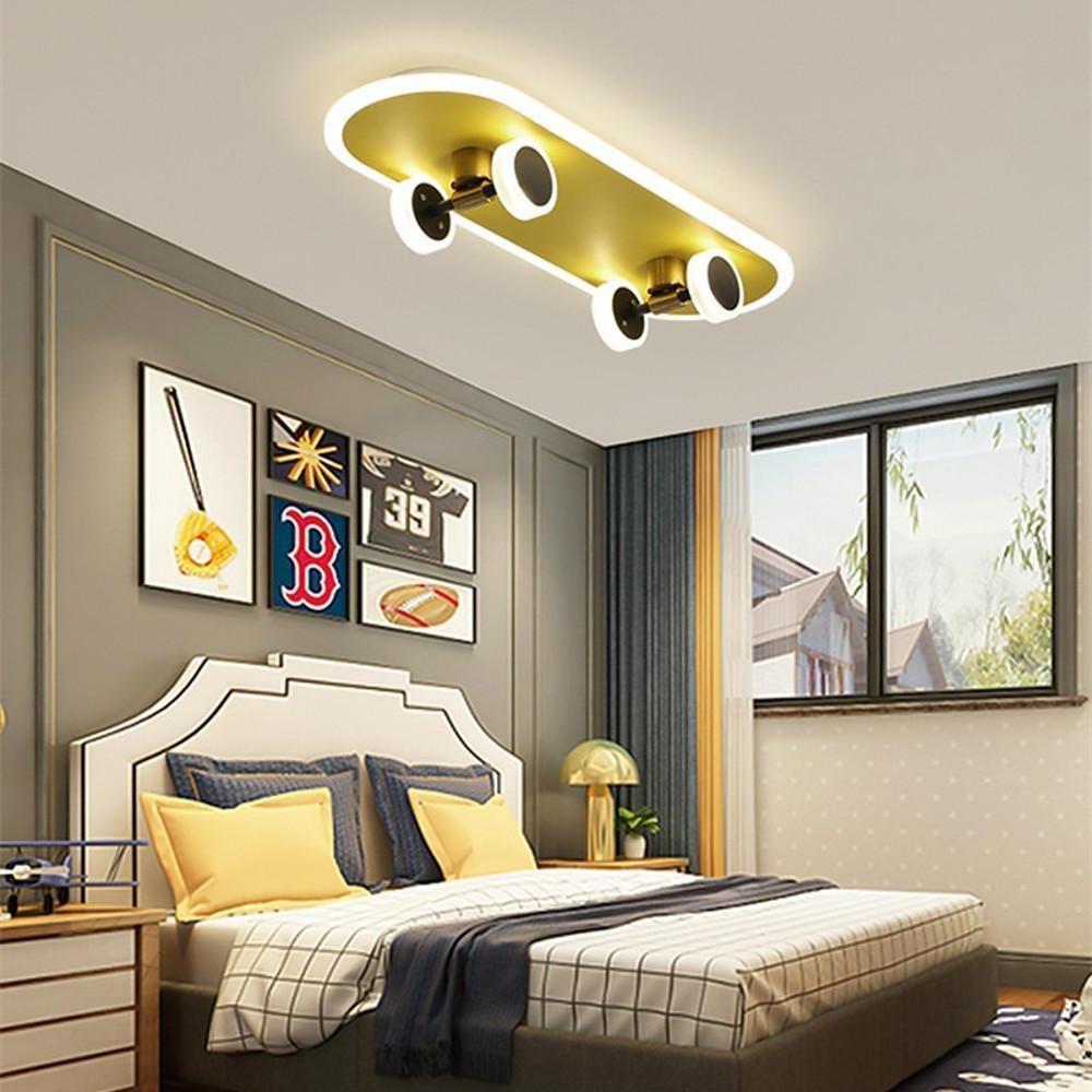 Creative Gold Skateboard Shaped LED Flush Mount Ceiling Light for Kids Room Dimmable Lighting