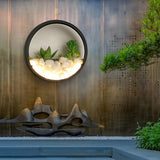 Landscape Decorative Round LED Outdoor Wall Sconce with Artificial Plants and Stones 18W
