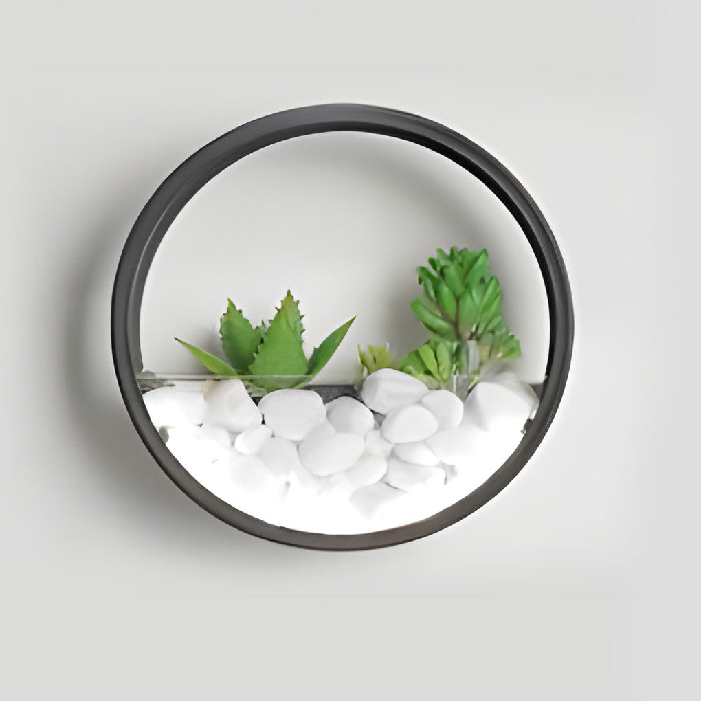 Landscape Decorative Round LED Outdoor Wall Sconce with Artificial Plants and Stones 18W