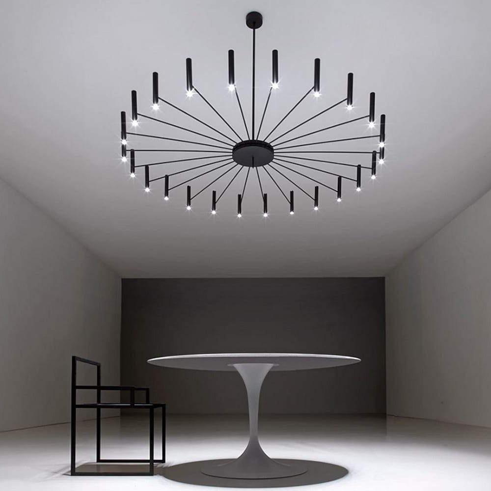 Large 24 Light Black Sputnik Chandelier Modern Round LED Pendant Ceiling Fixture for Dining Room 63 Inch