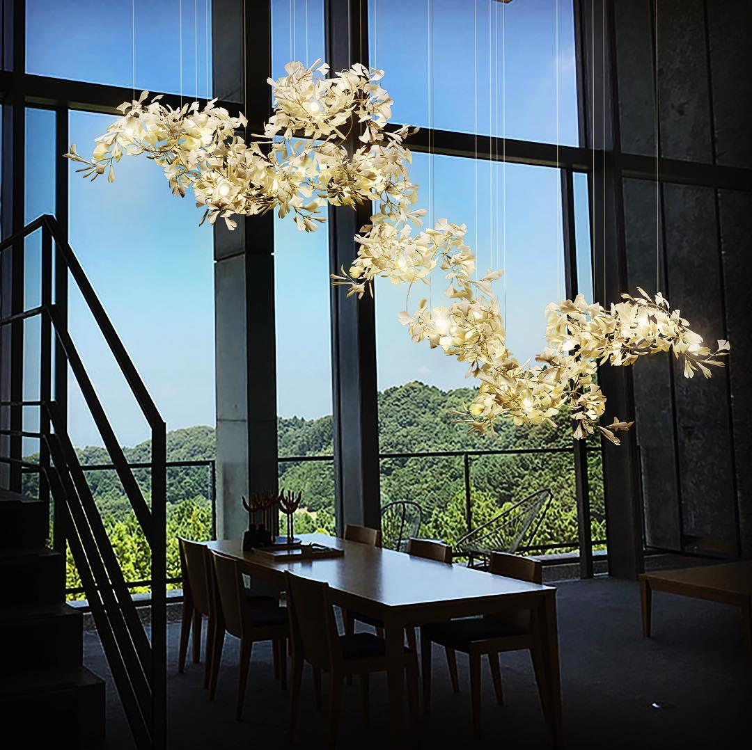 Large Ceramic Gingko Leaf Chandelier Modern Porcelain Petal Pendant Light for Grand Spaces