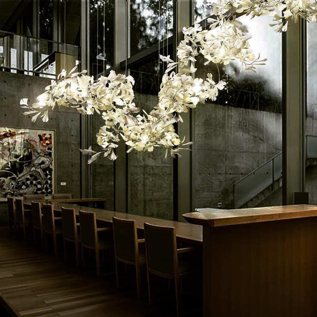 Large Ceramic Gingko Leaf Chandelier Modern Porcelain Petal Pendant Light for Grand Spaces