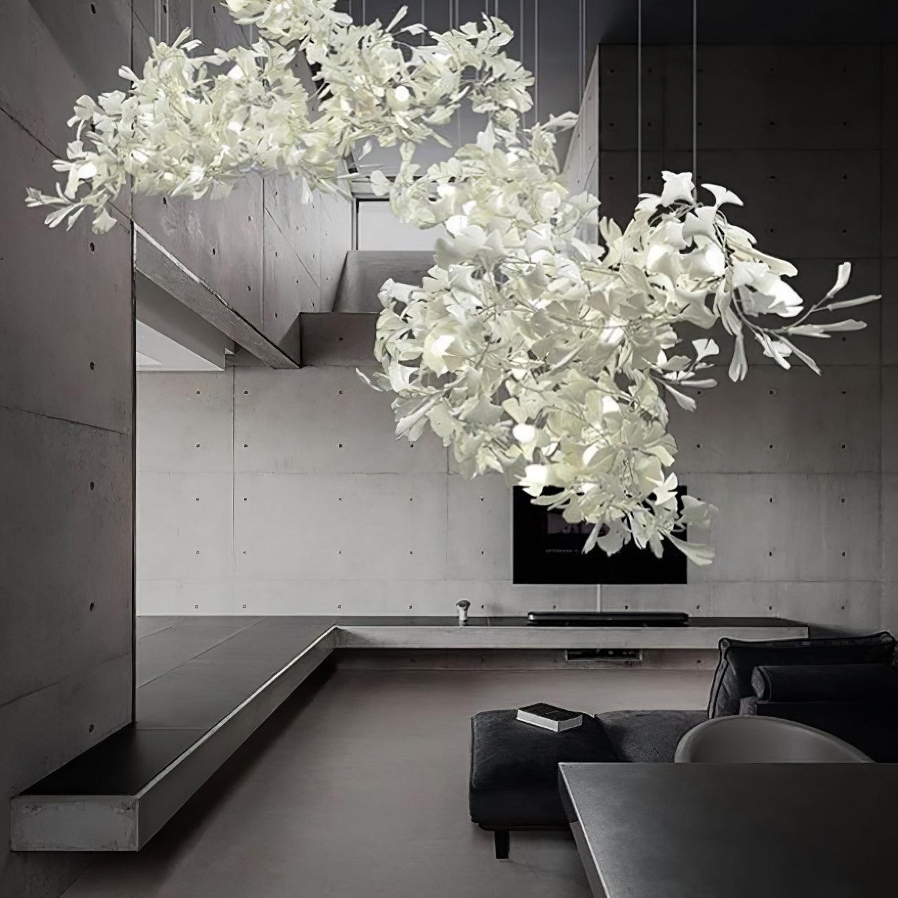 Large Ceramic Gingko Leaf Chandelier Modern Porcelain Petal Pendant Light for Grand Spaces
